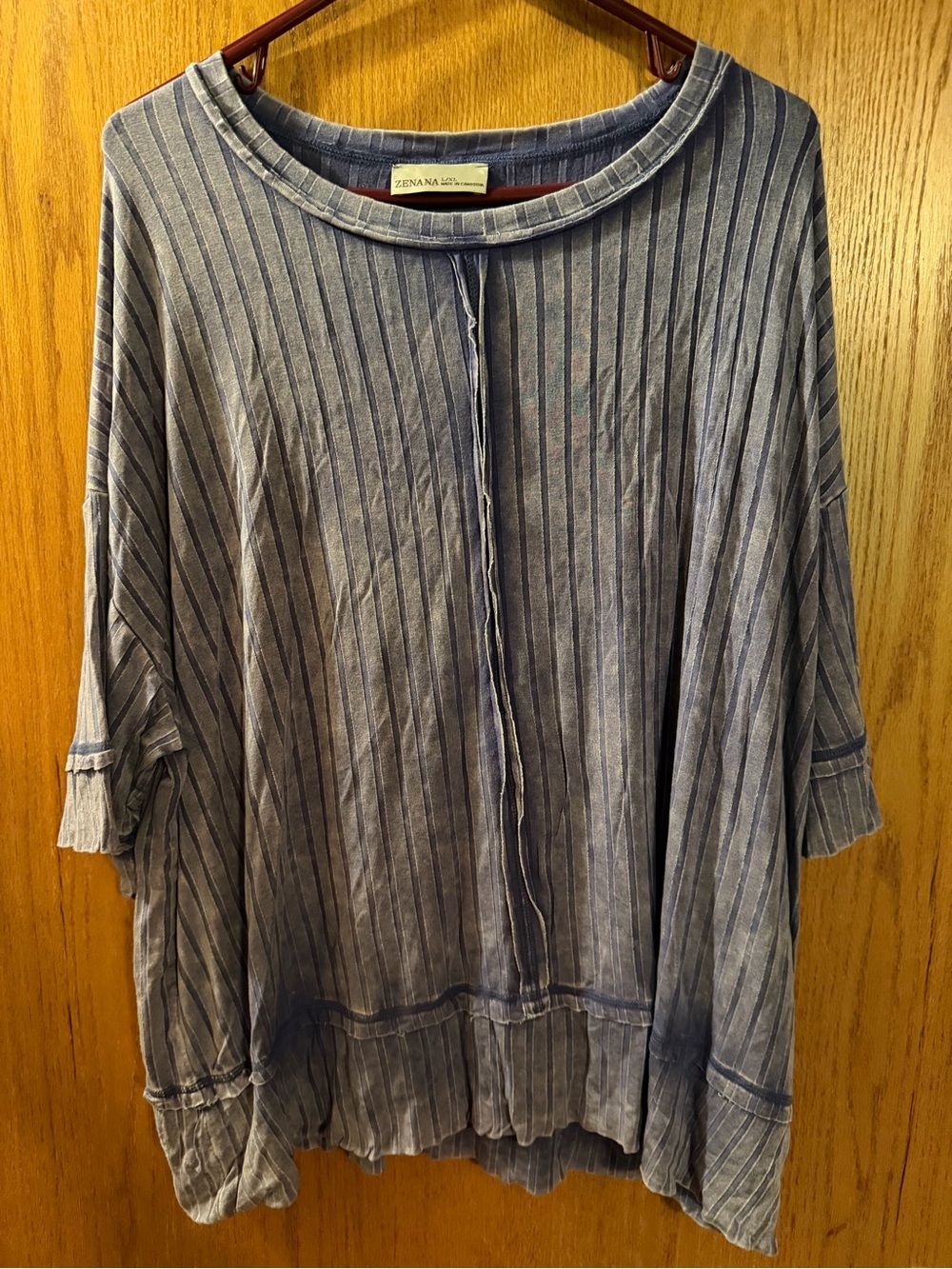Zenana Washed Blue ribbed Tunic Top